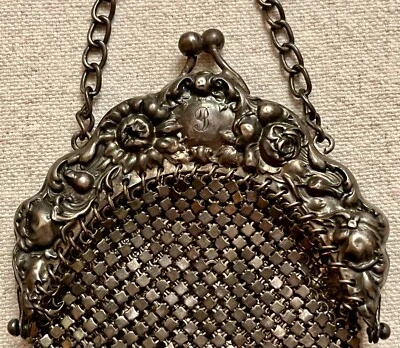 Antique Sterling Silver  Bag and Frame Engraved "B", dated  1902  Gorgeous ! - Image 1 of 4