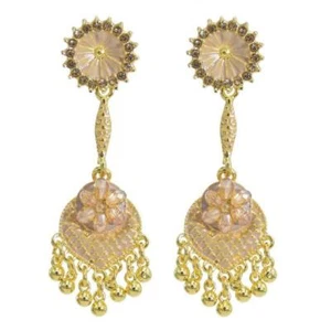 Pendientes flor oro cuentas diamantes de imitación hechos a mano, India, Nepal, Tailandia, Mo015. - Imagen 1 de 4