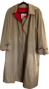 London Fog Women's Trench Coat Size 16 Cotton Polyester Beige Red Lined - Picture 1 of 10