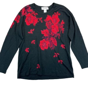 Cathy Daniels sehr weicher schwarz rot Blumen Langarm Pullover Wm Lg dunkel romantisch - Bild 1 von 7
