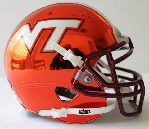 2017 Virginia Tech Hokies Chrome Schutt Custom Mini Helmet with Chrome Face Mask Cover