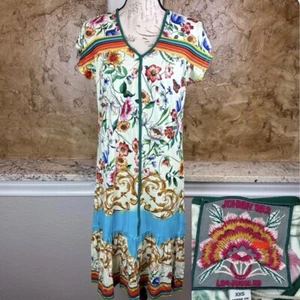 NWT Johnny Was Felix Trapeze Dress Midi XXS Viscose Bamboo Floral Rainbow NEW - Picture 1 of 12