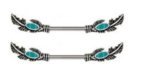 Body Accentz Nipple Shield Rings Barbell Feather Nipple Bar Turquoise Beads Sold - Picture 1 of 1