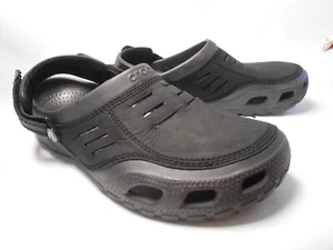 Crocs Mens sz 11 Yukon Mesa Clogs Slides Leather Top Rubber Black - Picture 1 of 10