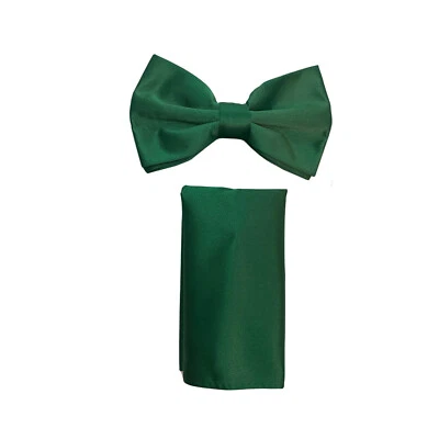 New formal men's pre tied Bow tie & Pocket Square Hankie Hunter Green wedding - Image 1 of 4