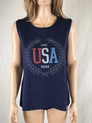 Junior's NWT Gold Crush Graphic Tank Top Eclipse Navy Size XL - Image 1 of 4