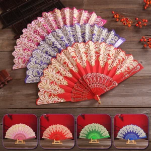 Chinese Style Folding Fan Gold Powder Hand Held Flower Dance Fan Party Wedding - Picture 1 of 33