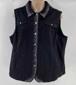 Quacker Factory Womens Black Rhinestone Embellished Sleeveless Vest 3X Sparkly - Picture 1 of 9