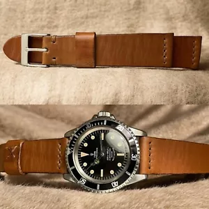 20 mm handmade NATURAL Brown Genuine Leather watch Strap for vintage MOONSWATCH - Imagen 1 de 6