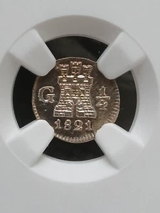 1821 G Guatemala Ferdinand VII Lion 1/4 Real NGC MS-66 Mint Luster High Grade - Picture 1 of 5