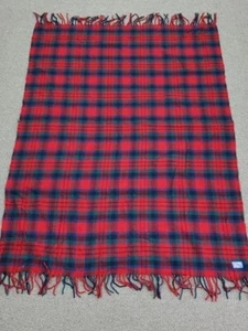 Pendleton 100% wool blanket throw red blue green plaid FRINGE 52" x 68.5" - Picture 1 of 5