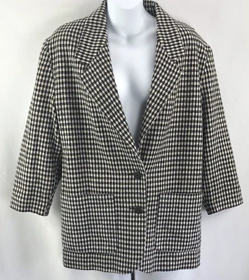 Chaqueta Blazer Vintage Boxy M Negra Blanca Pata de Gallo Gran Tamaño Retro Años 80 Academia Foto 1 de 4