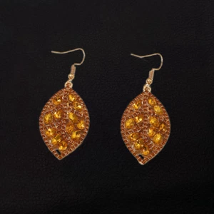 Women's Yellow Crystal Rhinestone Hollow Leaf Dangle Drop Earrings - Picture 1 of 3