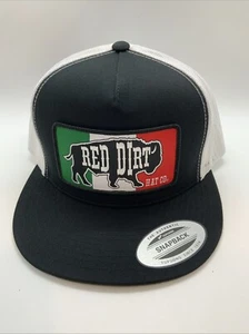 Red Dirt Hat Mexican Flag Patch Hat Black White Mesh Snapback Trucker Cap - Picture 1 of 4