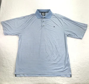 FootJoy Polo Shirt Mens Medium Blue Striped Golf Prodry Lisle EC Embroidered - Picture 1 of 8