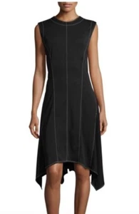 NWT DONNA KARAN Black Asymmetric Hem Stitching Detail Pockets LBD Size XL - Picture 1 of 11