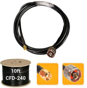 Câble coaxial d'extension d'antenne 10 pieds RP-SMA mâle à N-mâle CFD-240 faible perte - Photo 1/1
