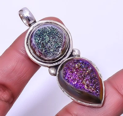 Colgante de plata de ley 925 con piedras preciosas de ágata púrpura de titanio de 2,15" A324 Foto 1 de 4