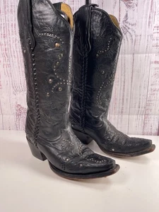 Corral schwarz Leder Nieten bestickt Cowboy Western Stiefel G 1143 Damen 8,5M - Bild 1 von 7