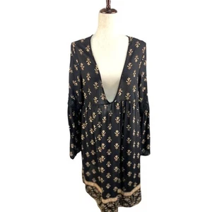 Altar'd State Bohemian Black Floral Dress Bell Sleeves Crochet Detail Size M - Picture 1 of 6