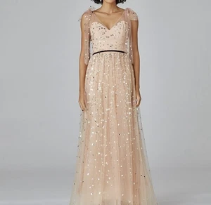 Monique Lhuillier Heart Applique Tulle Nude Beige Gown UK8 US 4 silk new withtag - Picture 1 of 13