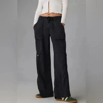 Pilcro Anthro Silky Cargo Pants Washed Black Lightweight  size 8 Anthropologie - Image 1 of 4