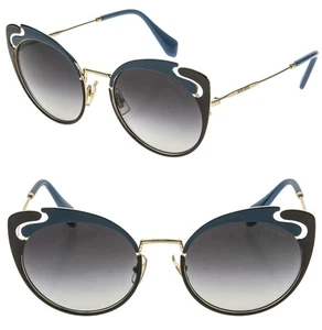 MIU MIU NOIR MU57TS Wave Gold Blue Brown Cat Eye Metal Sunglasses 57T Women - Picture 1 of 10