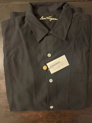 Ben Hogan Mens Shirt XL Black Short Sleeve Button Front 100% Silk  - Image 1 of 3