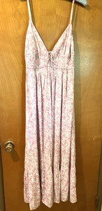 Aeropostale Sommerkleid Gr. L rosa Blumen verstellbare Träger langes Oberteil gefüttert - Bild 1 von 5
