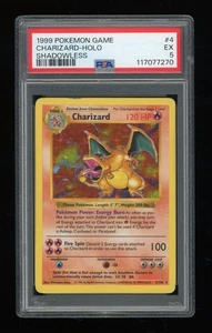 1999 Pokemon Game Charizard Holo Shadowless #4 EX PSA 5 - Picture 1 of 2