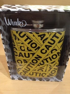 WINK CAUTION Tape Drinking Flask 7oz ~NEW In BOX~ - Picture 1 of 3