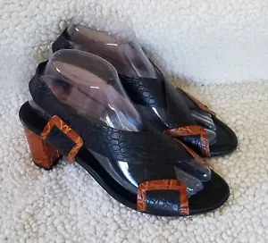 WOMEN'S ANYI LU *ARIEL* VERO CUOIO BLACK/BROWN PUMP SANDALS IN A BOX ~ 37.5/7.5 - Picture 1 of 8