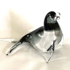 Vintage Murano Art Glass Smokey Grey Seal Sculpture w/ Ball - Picture 1 of 12