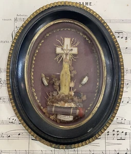 Antique French Reliquary Relics from Lourdes Seal c1900 - Picture 1 of 5