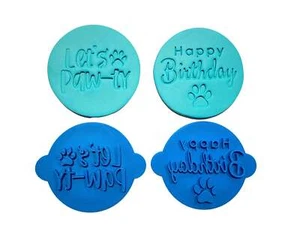 Sello de galletas para perro pastel fondant estampado - Let's paw-ty, y sello de feliz cumpleaños - Imagen 1 de 9