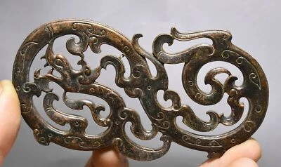 10.5cm Old China Copper Carving Dynasty Palace Dragon Beast Animal Yu Bi Yubi - Image 1 of 4