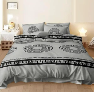 Greek Key Microfibre Bedding Set, Duvet Cover, Fitted Sheet, Pillowcases - Picture 1 of 7