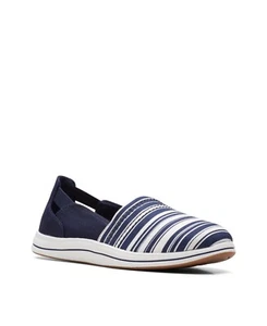 Clarks Women's Cloudstepper Breeze Step Flats - US Size 7 W - white blue stripe - Picture 1 of 5