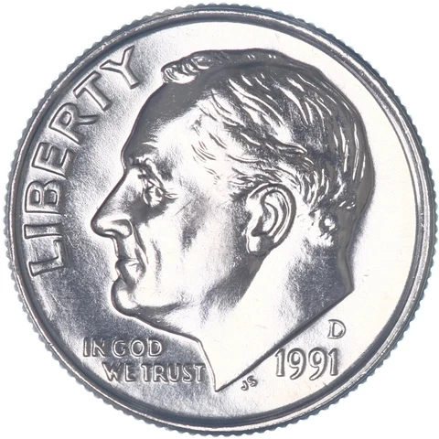 1991 D Roosevelt Dime Gem BU US Coin Cover