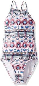 Seafolly 237312 Girls One Piece Swimsuit with Criss Cross Back Multi Size 10 US - Picture 1 of 2