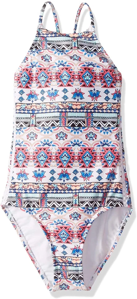 Seafolly A6314 Multicolor High Neck Tank One Piece Swimsuit Girl's Kids Size 10