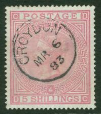 SG 130 5/- rose plate 4. Very fine used with a Croydon, March 6th 1883 CDS...