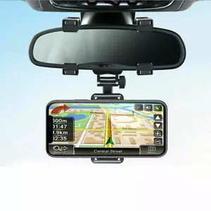 Car Rear View Mirror Phone Holder Mount for iPhone 16 15 14 Samsung S25 S24 S23+ - Picture 1 of 11