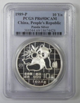 1989-P China 10 Yuan Panda Certified PCGS PR69DCAM 1 Ounce .999 Fine Silver - Image 1 of 4