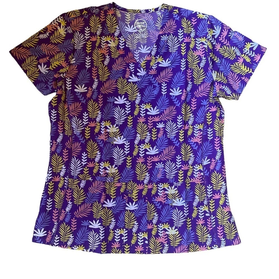 Women's Scrub Top. Field of Ferns Pattern. - Image 1 of 3