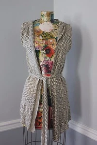 TO THE MAX Belted Extra Small Knit Hooded Sleeveless Cardigan XS Ivory Green 449 - Picture 1 of 13