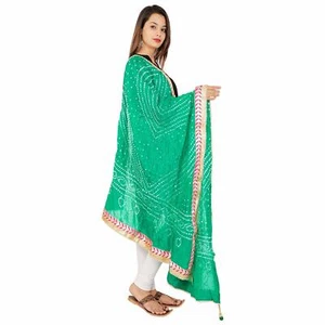 Jaipuri Rajasthani Moda Mujeres Tradicional Bandhani Bandhej Dupatta Gota Encaje - Imagen 1 de 3
