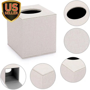 Square Linen Tissue Box Cover - Stylish Cube Tissue Box Holder with Magnetic ... - Picture 1 of 7