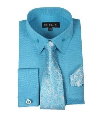 Camisa de vestir de moda para hombre con corbata y pañuelo estilo puños franceses AH619  Foto 1 de 2