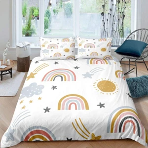 Girls Rainbow Duvet Cover Sun and Stars Comforter Cover Twin Size for Kids Boys - Picture 1 of 6